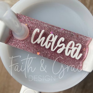 Pink Holographic Heart Sparkle Tumbler Name Plate | Compatible with Stanley 30 & 40oz