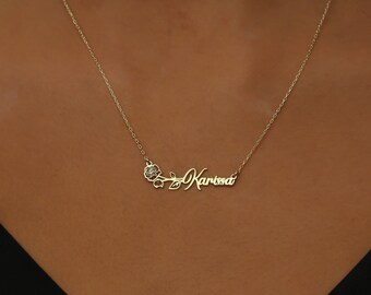 Gepersonaliseerde naam ketting met geboorte bloem-sierlijke geboorte bloemen naam ketting-aangepaste geboorte maand naam sieraden-verjaardagscadeau-cadeau voor haar