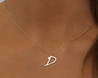 Collier initial en argent sterling - Collier de lettre de charme initial cursif - Collier initial de script - Bijoux personnalisés - Cadeau parfait