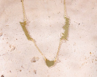 Collier de nom personnalisé-Collier de nom de famille-Collier double nom-Collier de nom de couple personnalisé-Bijoux de nom personnalisé-Cadeau pour maman, elle