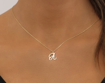 Sterling zilveren eerste ketting-cursieve eerste charme brief ketting-script eerste ketting-sierlijke eerste ketting-gepersonaliseerde geschenken