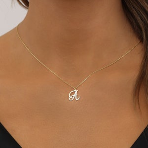 Sterling zilveren eerste ketting-cursieve eerste charme brief ketting-script eerste ketting-sierlijke eerste ketting-gepersonaliseerde geschenken afbeelding 1