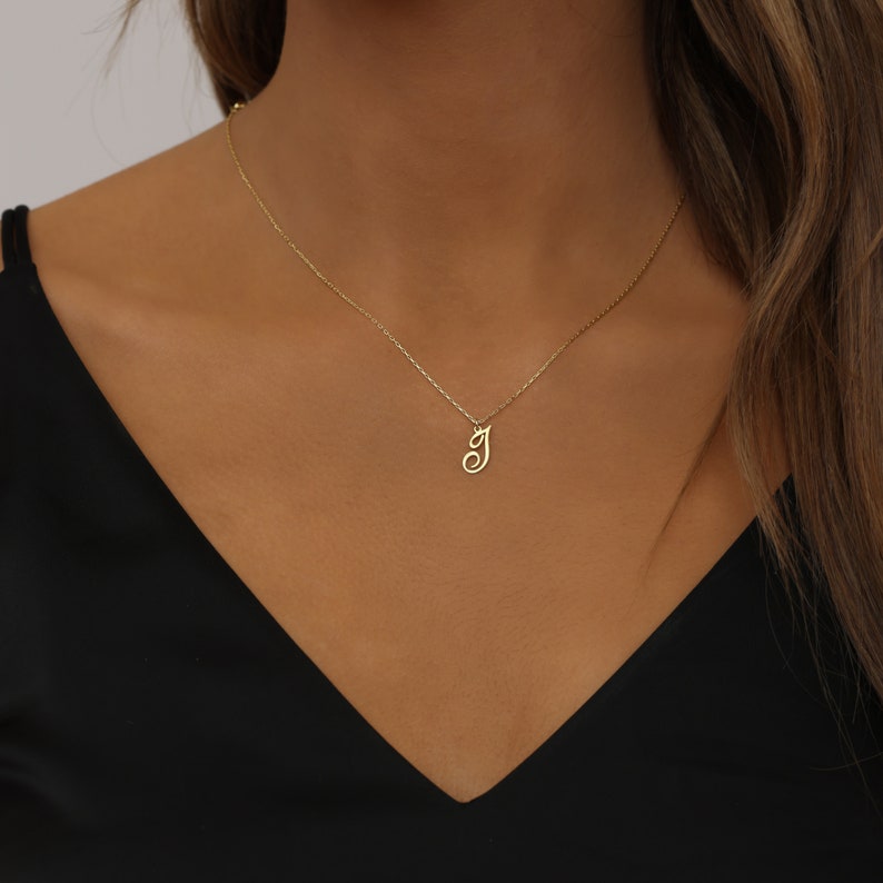 Sterling zilveren eerste ketting-cursieve eerste charme brief ketting-script eerste ketting-sierlijke eerste ketting-gepersonaliseerde geschenken afbeelding 3