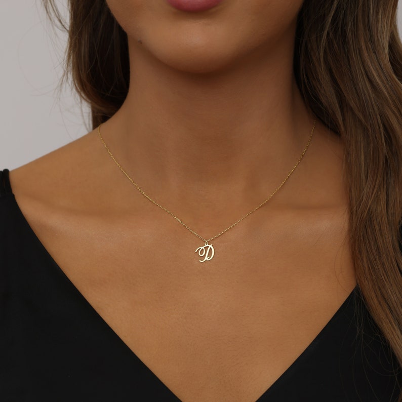 Sterling zilveren eerste ketting-cursieve eerste charme brief ketting-script eerste ketting-sierlijke eerste ketting-gepersonaliseerde geschenken afbeelding 6