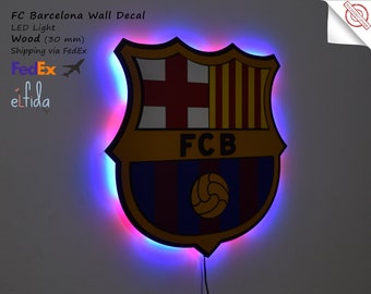 3D Fc Barcelona team logo. Led Light Wall art FC Barcelona. Barcelona Decor.Wooden Barcelona Logo Sticker.Wall Sticker