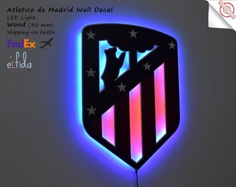 3D Atlético Madrid team logo. Led Light, Wall art Atlético Madrid. Atlético Madrid Decor.Wooden Atletico Madrid Logo Sticker.