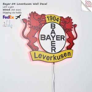 3D Bayer Leverkusen team logo, Led Light, Wall art Bayer Leverkusen. Bayer Leverkusen Wall Decor. Bayer Leverkusen Logo,
