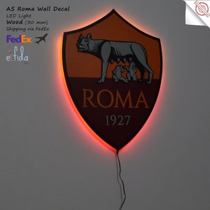 3D Roma team logo. Led Light, Wall art Roma. For wall AS Roma. Roma decor.Wooden Roma Sticker. Roma Sing, Roma wall art