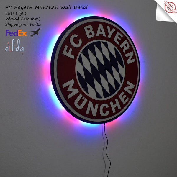 FC Bayern München Mannschaftslogo. 3D. Wandbild FC Bayern München. Für Wand FC Bayern München.Bayern München Decor.Led Licht