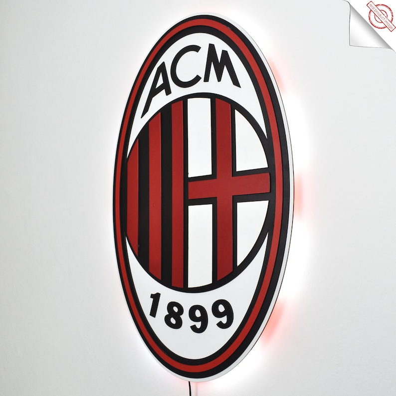 3D AC Milan team logo. Led Light, Wall art AC Milan. For wall AC Milan. Milan decor.Wooden Milan Logo Sticker. image 5
