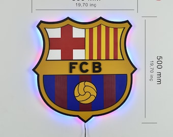 3D FCバルセロナロゴ LEDウォールアート：木製サッカーデコレーション