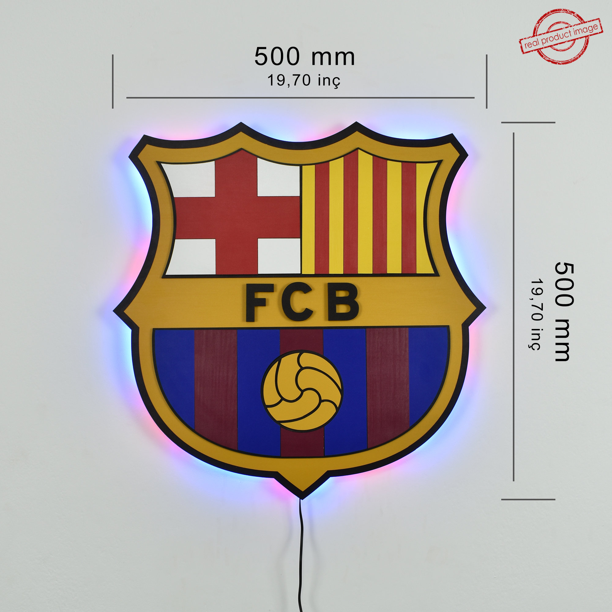 FCバルセロナ エンブレムアート 3D FCバルセロナロゴ LEDウォールアート：木製サッカーデコレーション