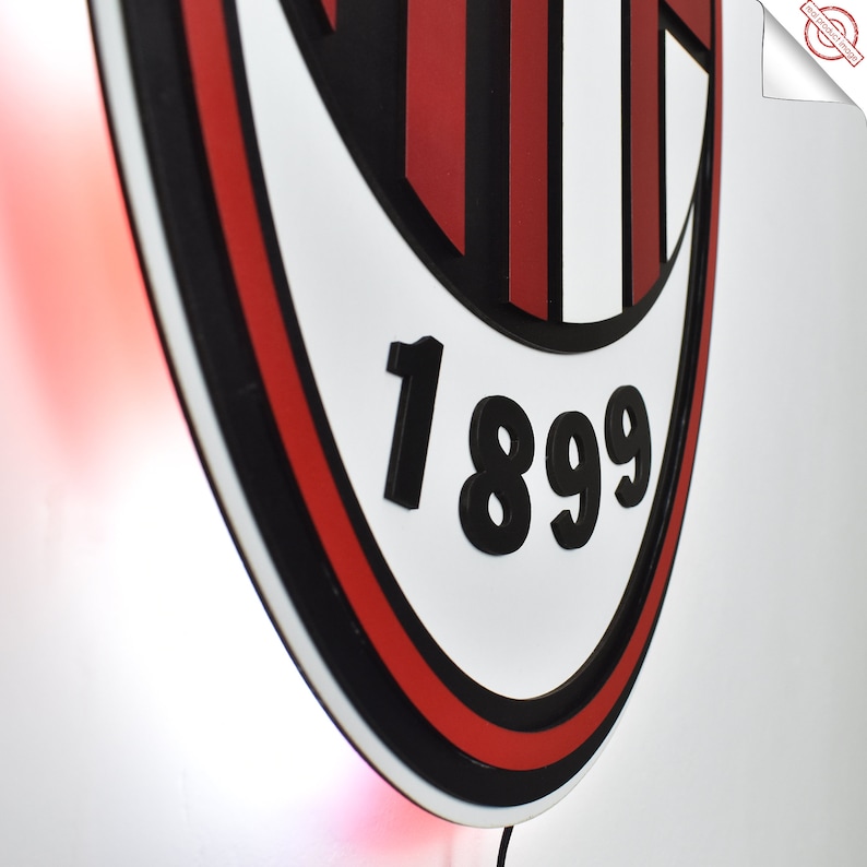 3D AC Milan team logo. Led Light, Wall art AC Milan. For wall AC Milan. Milan decor.Wooden Milan Logo Sticker. image 6