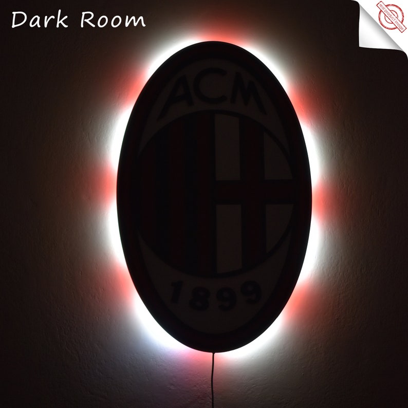 3D AC Milan team logo. Led Light, Wall art AC Milan. For wall AC Milan. Milan decor.Wooden Milan Logo Sticker. image 3