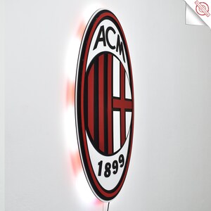 3D AC Milan team logo. Led Light, Wall art AC Milan. For wall AC Milan. Milan decor.Wooden Milan Logo Sticker. image 9