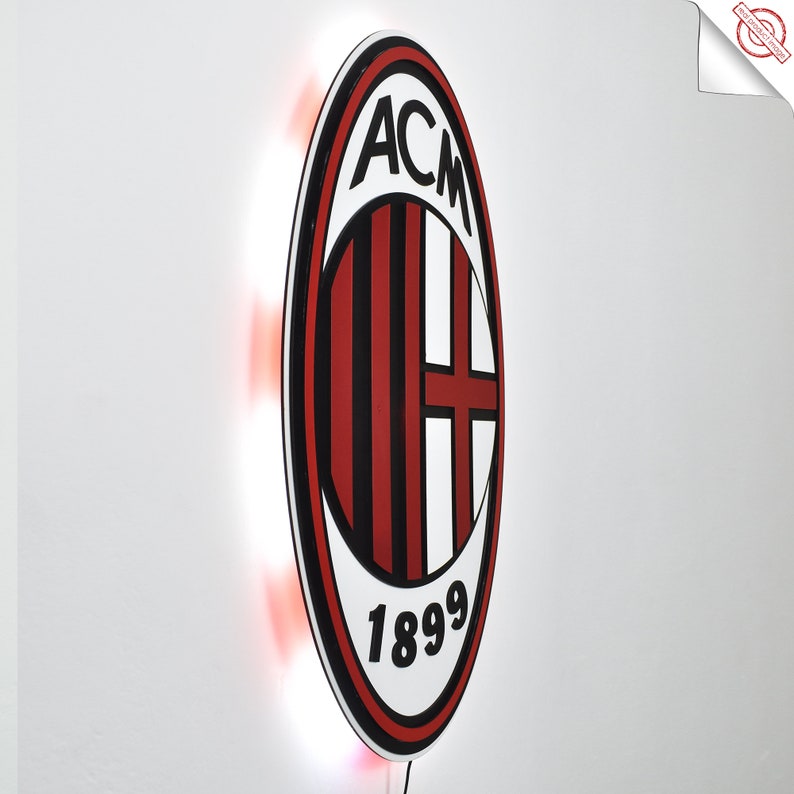 3D AC Milan team logo. Led Light, Wall art AC Milan. For wall AC Milan. Milan decor.Wooden Milan Logo Sticker. image 9