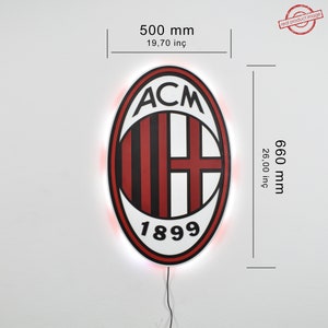 3D AC Milan team logo. Led Light, Wall art AC Milan. For wall AC Milan. Milan decor.Wooden Milan Logo Sticker. image 10