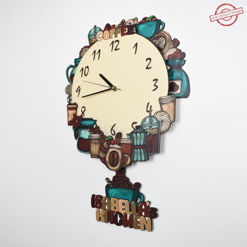 3D Personalized Pendulum Kitchen Clock Kitchen Pendulum Wall Etsy