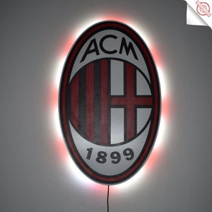 3D AC Milan team logo. Led Light, Wall art AC Milan. For wall AC Milan. Milan decor.Wooden Milan Logo Sticker. image 2