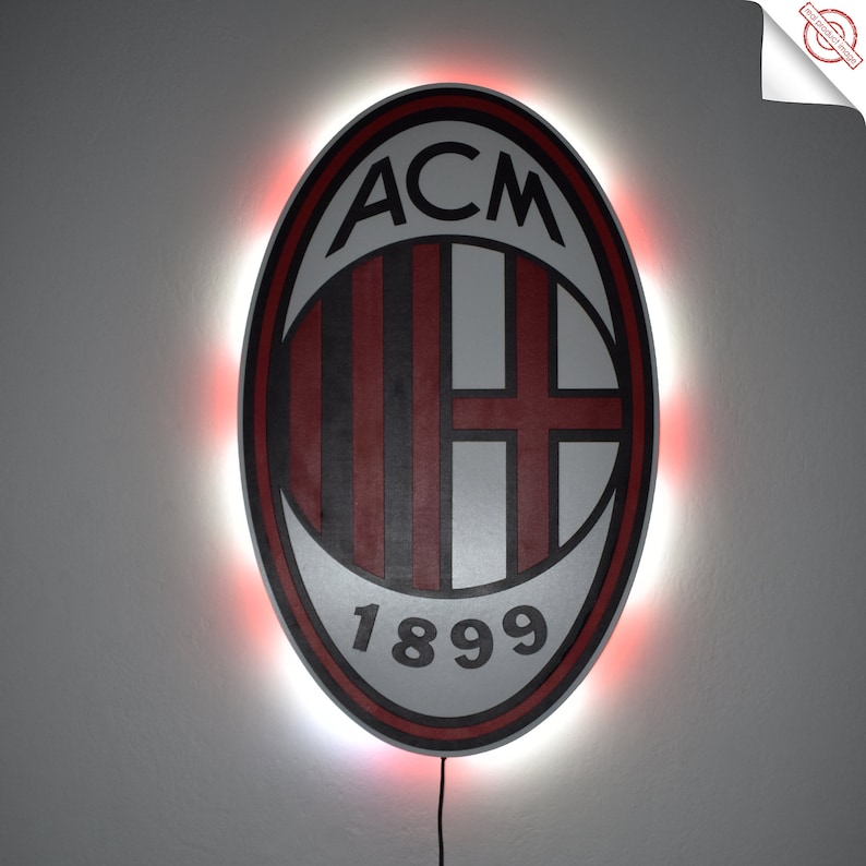 3D AC Milan team logo. Led Light, Wall art AC Milan. For wall AC Milan. Milan decor.Wooden Milan Logo Sticker. image 2