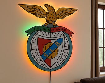 SL Benfica team logo. Led Light. Wall art SL Benfica. For wall  Benfica. Benfica decor. Wooden SL Benfica Logo Sticker.
