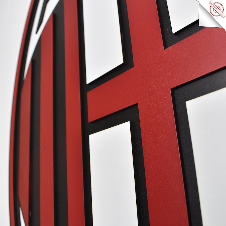 3D AC Milan team logo. Led Light, Wall art AC Milan. For wall AC Milan. Milan decor.Wooden Milan Logo Sticker. image 8