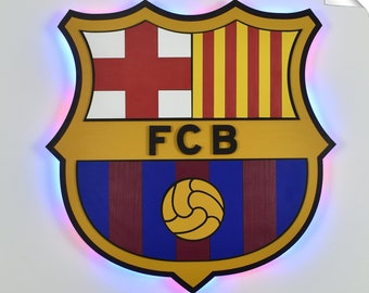 3D FCバルセロナロゴ LEDウォールアート：木製サッカーデコレーション