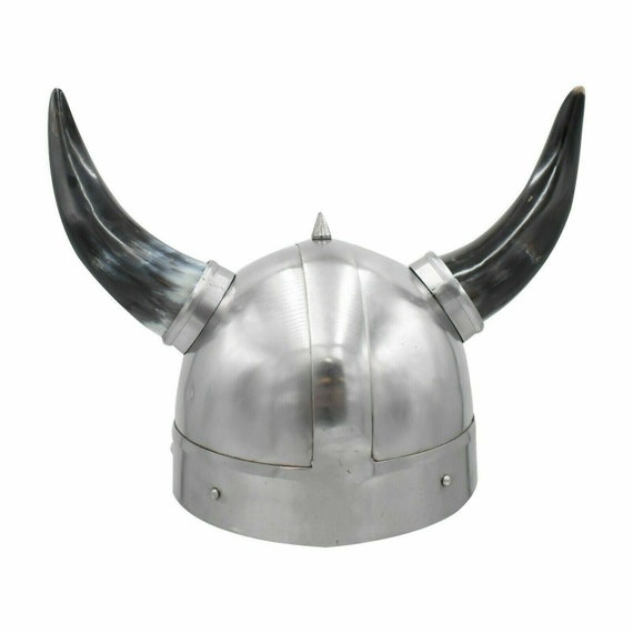 Medieval Viking Warrior Horns Black Helmet Fancy Dress Costume Hat