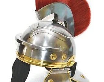 Roman's centurion hand-forged steel battle Gladiator costume helmet with Red plume, Halloween gift.