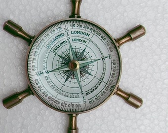 Desktop decorative beautiful brass wheel compass, Paperweight nautical  brass compass,Brass ship wheel Direction lens compass,gift for him