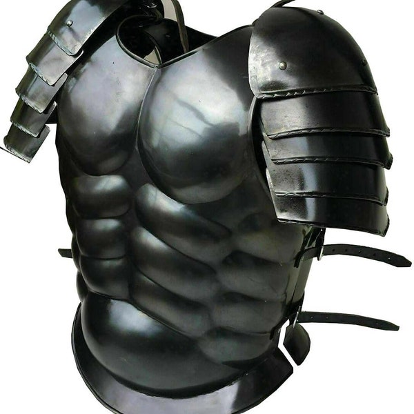 Medieval black Spartan Muscle Armour Jacket With Shoulder,Roman's battle chest guard  jacket,Cuirass , vintage black  breastplates,