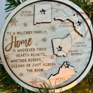 Customized Military Family State Wooden Christmas Ornament