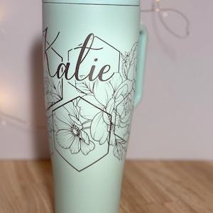 Wild Flowers & Hexagon Window Engraved Brumate Tumbler - Custom Floral Geometric Design | Personalized Brumate Water Bottle