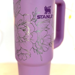 Personalized Peonies & Butterfly Design Engraved Stanley Tumbler