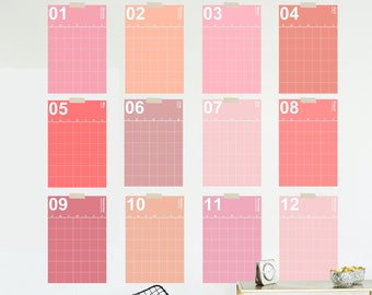 Grote maandelijkse wandkalender kunst | 30" x 20" 2:3 Formaat Download Individuele pagina's * Ongedateerd * Kleurrijke Fun Trendy Wandkalender Warme toon roze