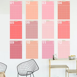 Large Monthly Wall Calendar Art | 30" x 20" 2:3 Size Download Individual pages * Undated * Colorful Fun Trendy Wall Calendar Warm tone pink