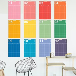 Large Monthly Wall Calendar Art | 30" x 20" 2:3 Size Download Individual pages * Undated Pages * Colorful Fun Trendy Wall Calendar Rainbow