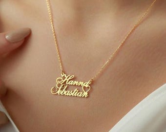 Collar personalizado con dos nombres y corazón, collar de oro personalizado con nombre, collar de plata de ley para pareja, regalo para el Día de la Madre, regalo para tu mejor amiga.