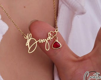 Collar personalizado con piedra de nacimiento, regalo de otoño para mujer, collar de oro de 18 quilates con nombre y piedra de nacimiento, collar con nombre personalizado, regalo de cumpleaños para novia.