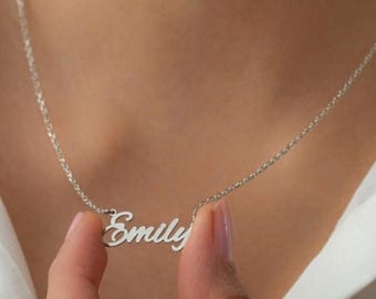 Collar minimalista con nombre en plata de ley, collar con nombre personalizado, collar con placa personalizada, collar con nombre para niños