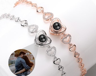 Pulsera con proyección de fotos, pulsera de plata de ley, pulsera personalizada, pulsera de oro, pulsera de plata delicada, regalo para ella, regalo de aniversario