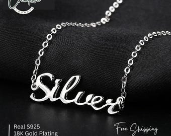 Collar con nombre en plata de ley, collar con nombre personalizado, regalo de 30 cumpleaños, collar con placa de identificación, regalo de amor, regalo de compromiso, regalo de dama de honor