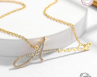 Collar de plata de ley maciza, chapado en oro de 18 quilates, con nombre personalizado, delicado, ideal como regalo para ella, para tu tía o para bodas.