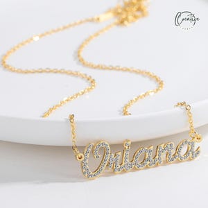 Diamond Name Necklace,Custom Pave Name Necklace, Customizable Nameplate,Gift for Mom, 18K Gold Plated Name Necklace, Mama Necklace, Sis Gift