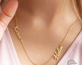 Collar con nombre en plata de ley, collar con varios nombres, collar personalizado en oro de 18 quilates, collar con nombre personalizado, collar familiar, regalo para ella, regalo para novia