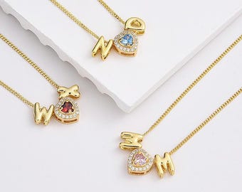 Collar con letras de burbujas, collar con letras chapado en oro de 18 quilates, collar de oro, collar con inicial, regalo personalizado, regalo para novia, collar con corazón