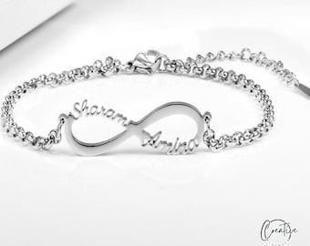 Pulseras de oro de 18 quilates, pulsera de infinito, pulsera con nombre personalizado, pulsera de oro personalizada, regalo para pareja, regalo de San Valentín, regalo para ella, mejor amiga