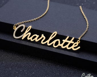 Collar con nombre personalizado, chapado en oro de 18 quilates, regalo para ella, delicado, para niños, de cumpleaños, para esposa, joyería delicada.