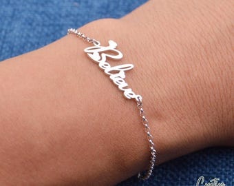 Pulsera personalizada con nombre en plata de ley para mujer, pulsera con placa de identificación, regalo para el Día de la Madre, pulsera con nombre para niños, pulsera para prometida.