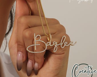 Collar con nombre chapado en oro de 18 quilates, joyería personalizada con nombre, collar con nombre de circonita cúbica, collar para dama de honor, collar con nombre para el Día de la Madre, regalo para suegra.